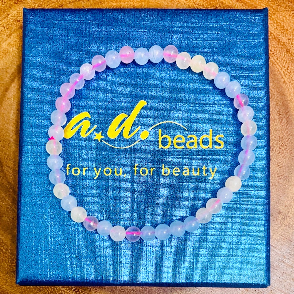 Handmade Morganite Jade Beaded Stretch Bracelet 4mm Stackable Pastel NIB Unisex - Picture 7 of 7